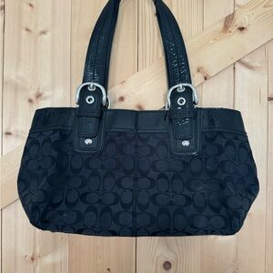 Vintage y2k Black Coach Signature Tote Bag with some wear